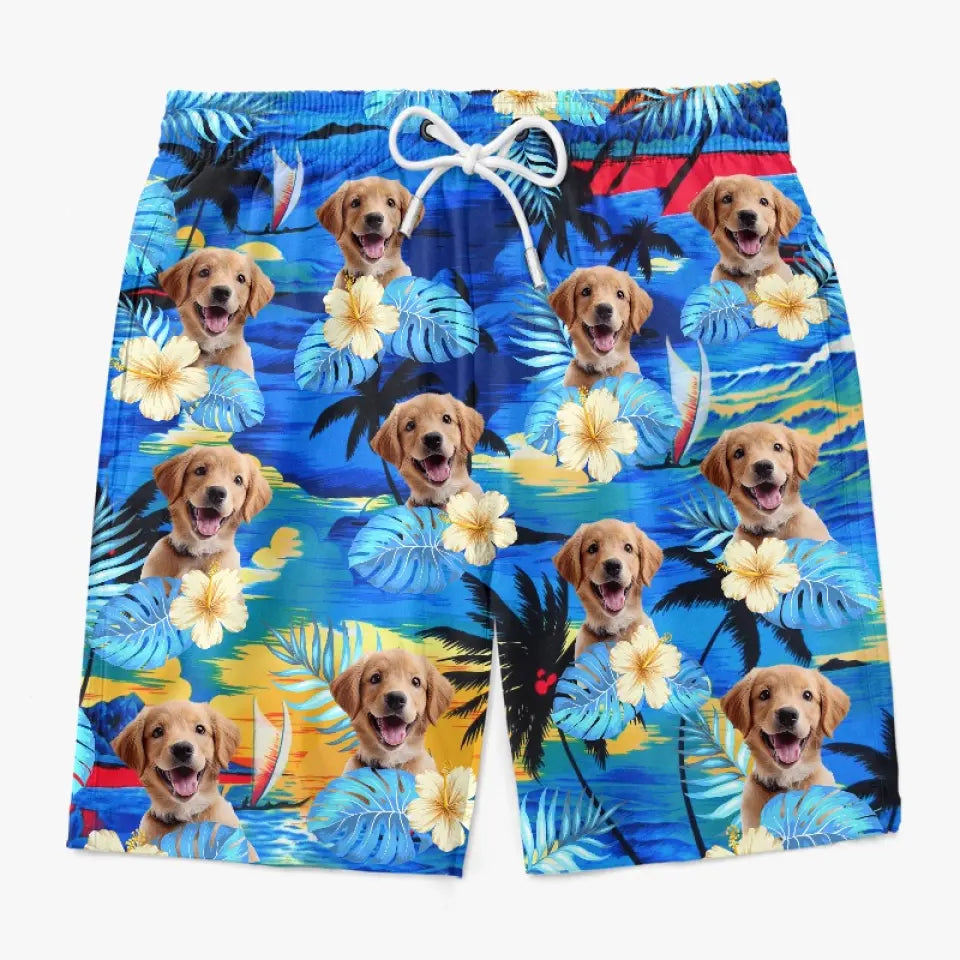 Custom Photo Tropical Hawaiian Aloha Men Beach Shorts - Personalized Summer Vacation And Travel Gifts For Family, Dog Cat Lovers - Life Is Better With Sandy Paws