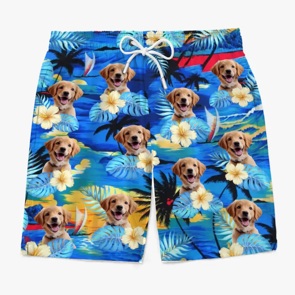 Custom Photo Tropical Hawaiian Aloha Men Beach Shorts - Personalized Summer Vacation And Travel Gifts For Family, Dog Cat Lovers - Life Is Better With Sandy Paws