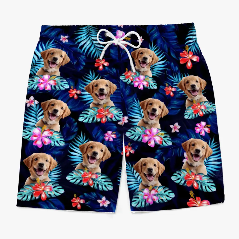Custom Photo Happy Times And Good Sunshine - Dog & Cat Personalized Custom Tropical Hawaiian Aloha Men Beach Shorts - Summer Vacation Gift, Birthday Party Gift For Pet Owners, Pet Lovers