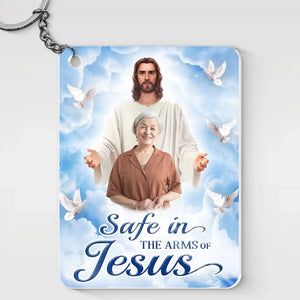 Custom Photo Safe In The Arms Of Jesus - Memorial Personalized Custom Shaped Acrylic Keychain - Sympathy Gift For Family Members