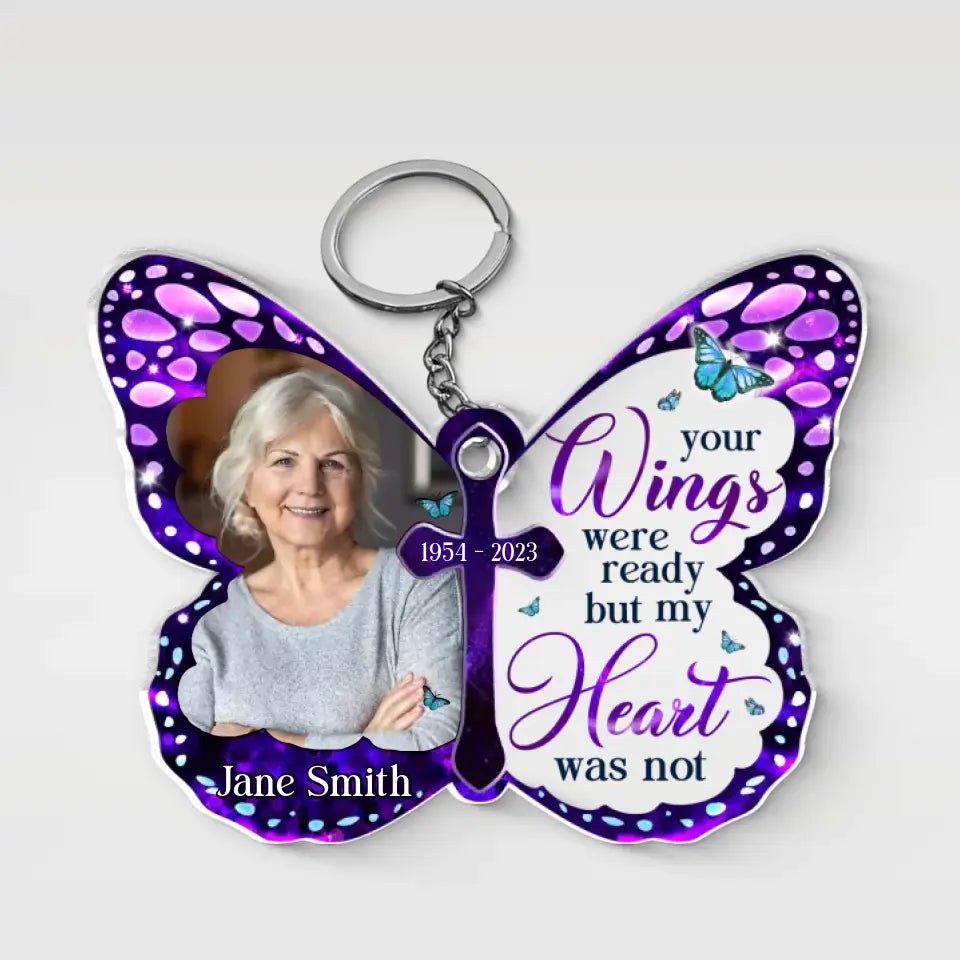 Custom Photo Live Like A Butterfly - Memorial Personalized Custom Shaped Acrylic Keychain - Sympathy Gift For Family Members