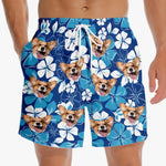 Corgi Floral Dog Lover Beach Shorts - Blue Tropical Dog Print