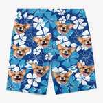 Corgi Floral Dog Lover Beach Shorts - Blue Tropical Dog Print