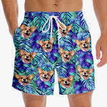Corgi Tropical Leaf Beach Shorts for Dog Lovers