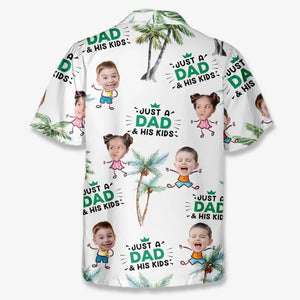 Photo personnalisée juste un père et ses enfants - Chemise hawaïenne tropicale unisexe personnalisée pour la famille - Cadeau de vacances d'été, cadeau pour papa, grand-père