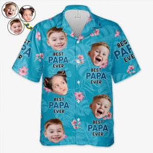 T-shirt hawaïen unisexe personnalisé avec photo « Meilleur papa de tous les temps » - Cadeau idéal pour les vacances d'été, les papas et les grands-pères