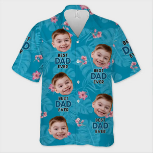 T-shirt hawaïen unisexe personnalisé avec photo « Meilleur papa de tous les temps » - Cadeau idéal pour les vacances d'été, les papas et les grands-pères