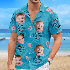 T-shirt hawaïen unisexe personnalisé avec photo « Meilleur papa de tous les temps » - Cadeau idéal pour les vacances d'été, les papas et les grands-pères
