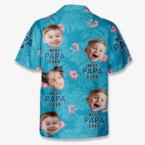 T-shirt hawaïen unisexe personnalisé avec photo « Meilleur papa de tous les temps » - Cadeau idéal pour les vacances d'été, les papas et les grands-pères
