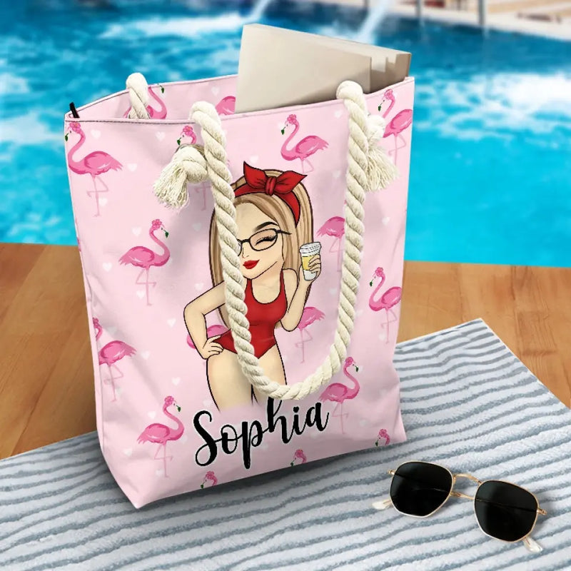 The Beach Is My Happy Place - Bestie Personalized Custom Beach Bag - Summer Vacation Gift For Best Friends, BFF, Sisters