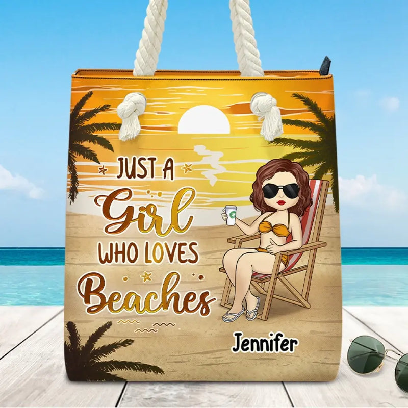 Live In The Sunshine, Swim In The Sea - Bestie Personalized Custom Beach Bag - Summer Vacation Gift For Best Friends, BFF, Sisters