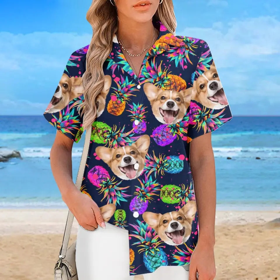 Custom Photo Summer State Of Mind - Dog & Cat Personalized Custom Unisex Tropical Hawaiian Aloha Shirt - Summer Vacation Gift, Gift For Pet Owners, Pet Lovers