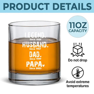 The Man, The Myth, The Whiskey Legend - Family Personalized Custom Whiskey Glass - Gift For Dad, Grandpa