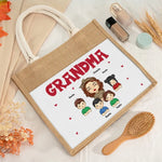 Custom Name Grandma Family Gifts - Personalized Jute Tote Bag