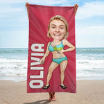 Custom Name Cartoon Beach Gifts for Women - Personalized Beach Towel