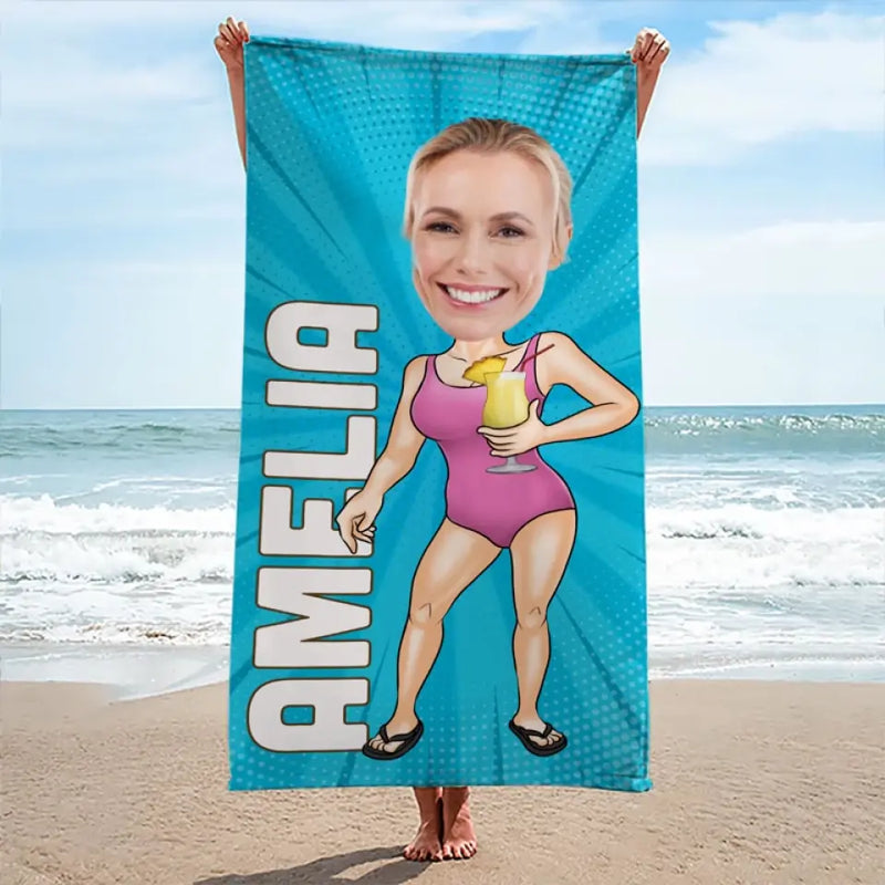 Custom Photo Saltwater Cures All Wounds - Family Personalized Custom Beach Towel - Summer Vacation Gift, Birthday Pool Party Gift For Family Members