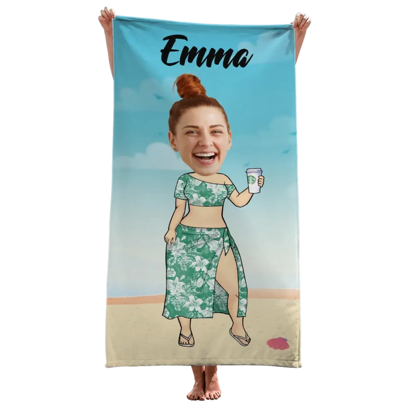 Custom Photo Call Me On My Shellphone - Family Personalized Custom Beach Towel - Summer Vacation Gift, Birthday Pool Party Gift For Husband Wife, Family Members