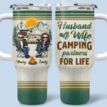Custom Name Husband and Wife Camping Gifts for Couples - Personalized 40 Oz Tumbler With Handle