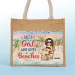 Just A Girl Who Loves Beaches - Bestie Personalized Custom Tote Gift Bags, Jute Tote Bags, Beach Bags - Gift For Bestie, BFF, Sisters