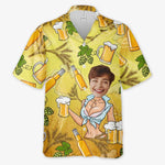 Custom Photo Love Is In The Summer Air - Couple Personalized Custom Unisex Tropical Hawaiian Aloha Shirt - Summer Vacation Gift, Gift For Beer Lovers
