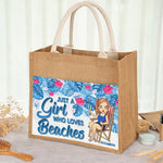 Just A Girl Who Loves Summer - Bestie Personalized Custom Tote Gift Bags, Jute Tote Bags, Beach Bags - Gift For BFF, Sisters, Daughter