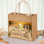 Custom Name Beach Lover Gifts for Women - Personalized Jute Tote Bag