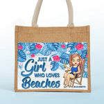Just A Girl Who Loves Summer - Bestie Personalized Custom Tote Gift Bags, Jute Tote Bags, Beach Bags - Gift For BFF, Sisters, Daughter