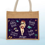 Custom Name Beach Vacation Gifts for Women - Personalized Jute Tote Bag