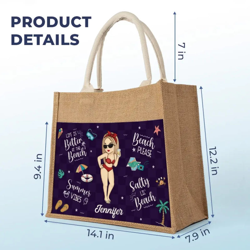 Beach Please - Bestie Personalized Custom Tote Gift Bags, Jute Tote Bags, Beach Bags - Gift For Best Friends, BFF, Sisters