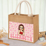 Custom Name Retro Floral Gifts for Women - Personalized Jute Tote Bag