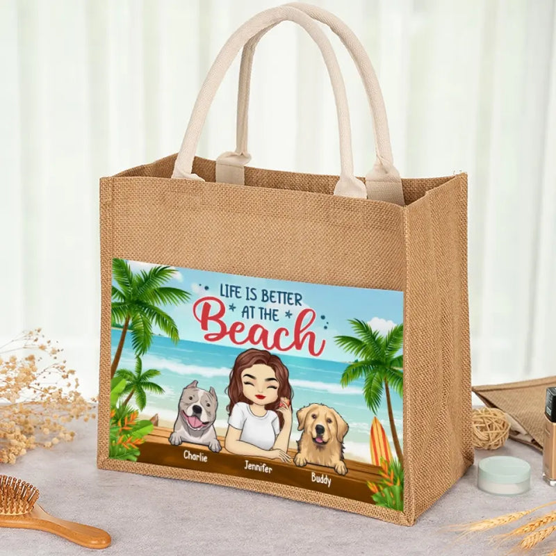 Best Dog Mom Ever - Dog Personalized Custom Tote Gift Bags, Jute Tote Bags, Beach Bags - Gift For Pet Owners, Pet Lovers