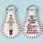 There's No Place Like Home - Family Personalized Custom Leather Keychain - Gift For Dad, Baseball Fans
