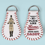 There's No Place Like Home - Family Personalized Custom Leather Keychain - Gift For Dad, Baseball Fans