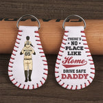 There's No Place Like Home - Family Personalized Custom Leather Keychain - Gift For Dad, Baseball Fans