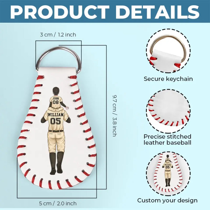 There's No Place Like Home - Family Personalized Custom Leather Keychain - Gift For Dad, Baseball Fans
