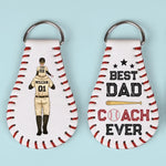 Best Dad Coach Ever - Family Personalized Custom Leather Keychain - Gift For Family Members