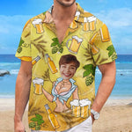 Custom Photo Love Is In The Summer Air - Couple Personalized Custom Unisex Tropical Hawaiian Aloha Shirt - Summer Vacation Gift, Gift For Beer Lovers