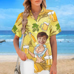 Custom Photo Love Is In The Summer Air - Couple Personalized Custom Unisex Tropical Hawaiian Aloha Shirt - Summer Vacation Gift, Gift For Beer Lovers