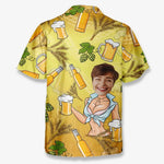 Custom Photo Love Is In The Summer Air - Couple Personalized Custom Unisex Tropical Hawaiian Aloha Shirt - Summer Vacation Gift, Gift For Beer Lovers