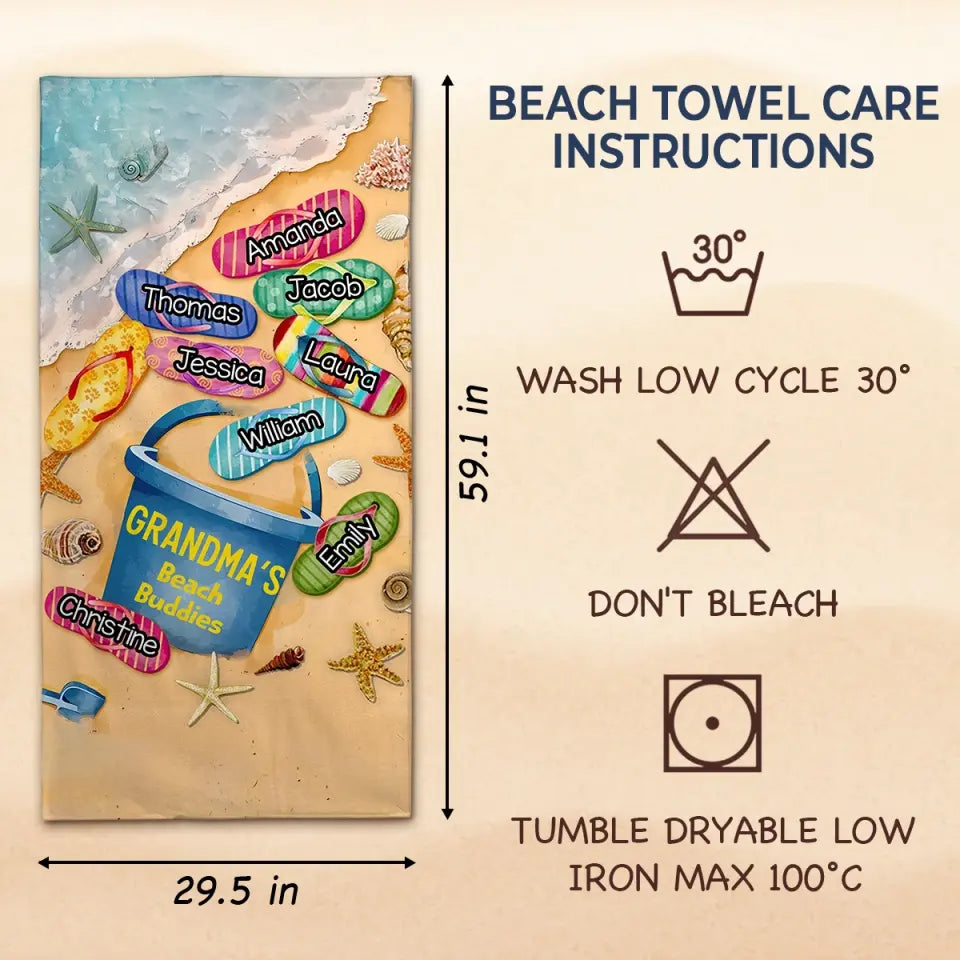 A Grandmother’s Love Knows No Distance - Family Personalized Custom Beach Towel - Summer Vacation Gift, Birthday Pool Party Gift For Grandma