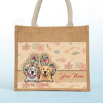 Custom Name Floral Dog Gifts for Pet Lovers - Personalized Jute Tote Bag