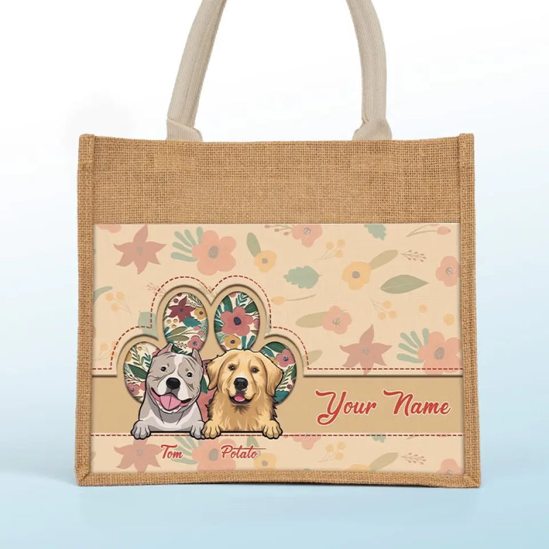 This Human Belongs To Me - Dog Personalized Custom Tote Gift Bags, Jute Tote Bags, Beach Bags - Gift For Pet Owners, Pet Lovers