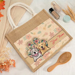 Custom Name Floral Dog Gifts for Pet Lovers - Personalized Jute Tote Bag