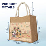 Custom Name Floral Dog Gifts for Pet Lovers - Personalized Jute Tote Bag