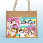 Fur Mom - Dog & Cat Personalized Custom Tote Gift Bags, Jute Tote Bags, Beach Bags - Gift For Dog Lovers, Cat Lovers, Mom