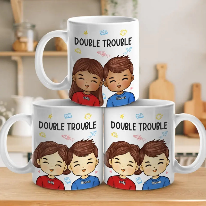 Double Trouble For The Parents - Family Personalized Custom Mug - Gift For Family Members