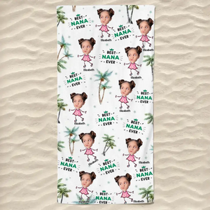 Serviette de plage personnalisée avec photo « Meilleure grand-mère de tous les temps » - Cadeau de vacances d'été pour grand-mère