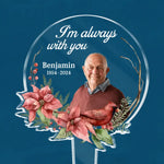 Custom Photo Always In Our Thoughts - Memorial Personalized Custom Stain Glass Style Acrylic Garden Stake - Sympathy Gift For Family Members