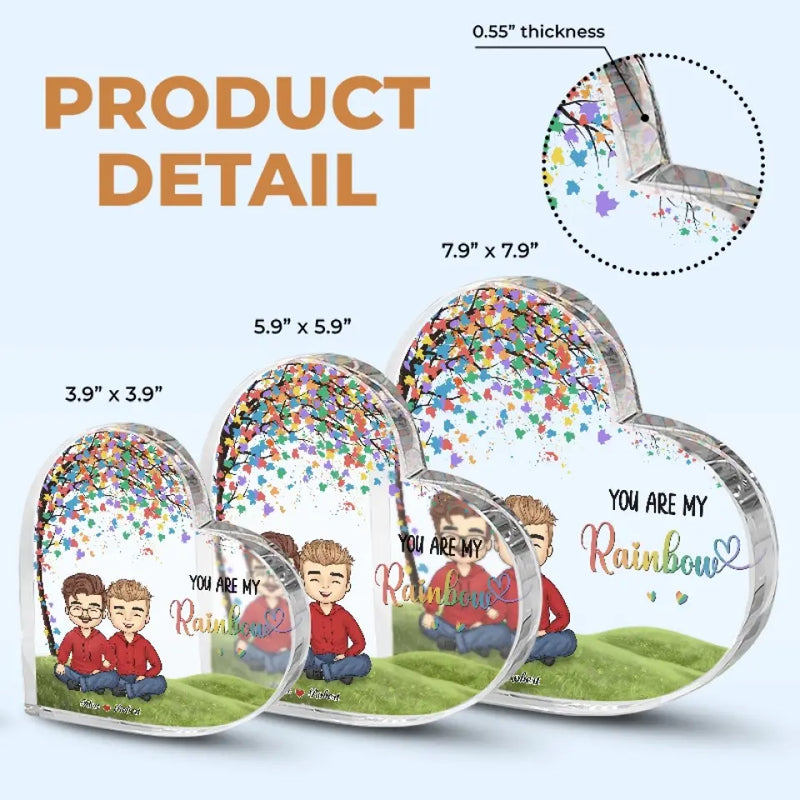You Are My Rainbow - Couple Personalized Custom Heart Shaped Acrylic Plaque - Gift For Husband Wife, Anniversary, LGBTQ+
