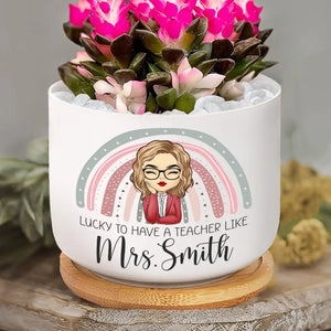 Merci de m'avoir aidé à grandir - Pot de fleurs en céramique personnalisé pour enseignant - Cadeau pour enseignant